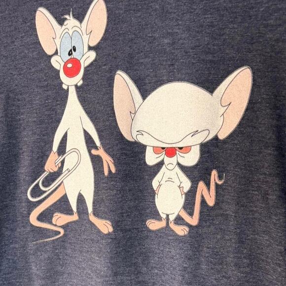 Pinky & The Brain Bleu/Grey Cartoon Cotton 90's Cotton T-shirt - Picture 3 of 5